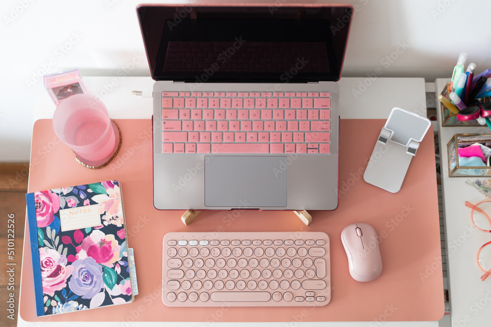Pink desk Stock Photo | Adobe Stock