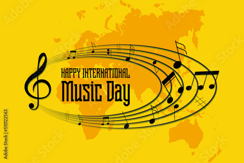 June 21, World International music day background template. music day background with musical notes wave vector template