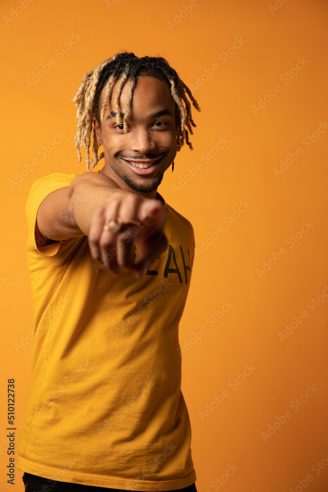 Man Points to Camera Smiling Man Points to Camera Smiling