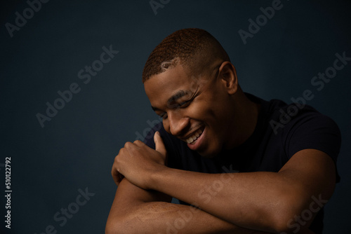 Man Laugh in Navy Studio Portrait photo