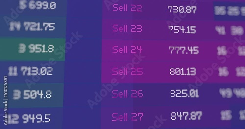 Stock market chart. Data orders, purchases and sales on an electronic board.
