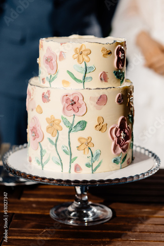 wedding cake with creamy flower decoration