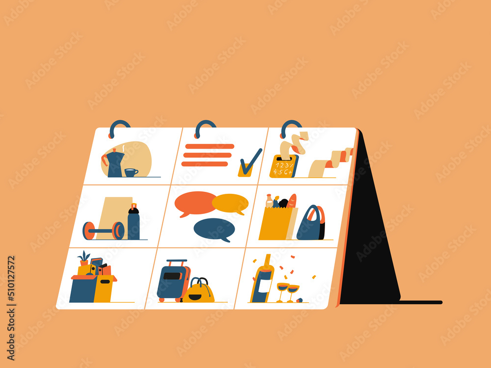 Table calendar with weekly activities Stock Photo | Adobe Stock
