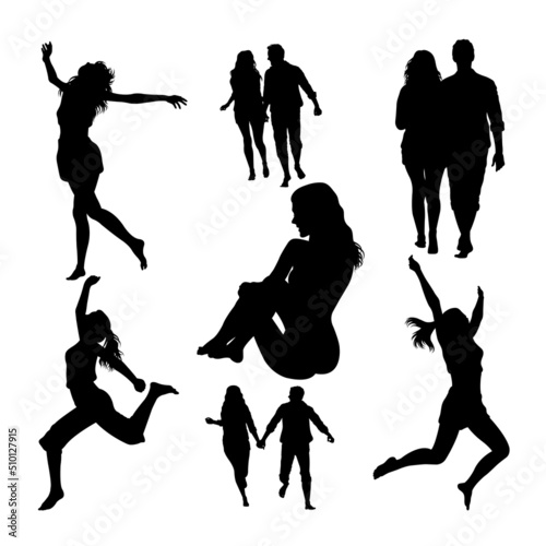 People activities on the beach silhouettes. Good use for symbol, logo, icon, mascot, sign, or any design you want.
