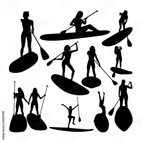 Woman paddling silhouettes. Good use for symbol, logo, icon, mascot, sign, or any design you want.