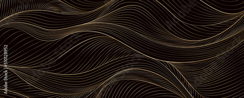 Abstract luxury black gold art background in line style. Geometric vector pattern for packaging design, wallpaper, decor, interior design, print