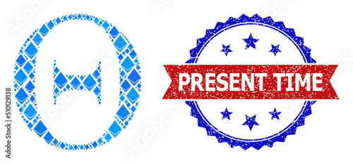 Blue ethereum mosaic Tetta Greek letter icon, and bicolor unclean Present Time seal. Diamond related items are arranged into abstract mosaic Tetta Greek letter icon.