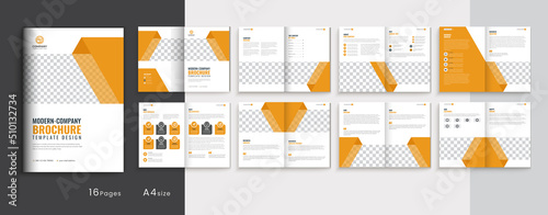 yellow color minimalist design, A4 company profile  multipage business brochure template design, 16 pages business brochure layout design, creative bi-fold brochure template easily editable