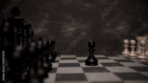 Chess figures on a dark background. Selective focus 3d-rendering