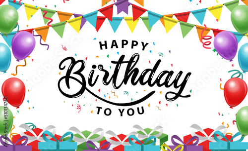 Happy birthday vector transparent background. colorful happy birthday border frame with confetti