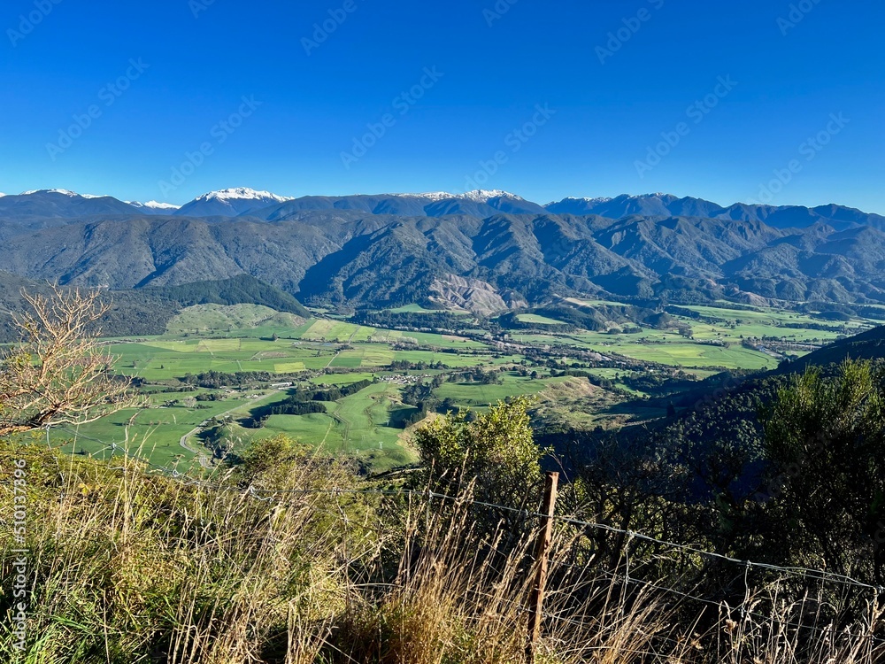 Looking across to the Southern Alps from Takaka hill. 