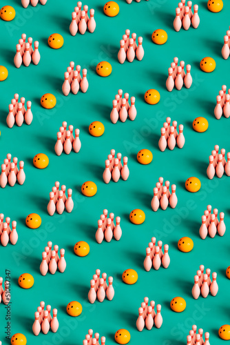 pattern of bowling pins and balls