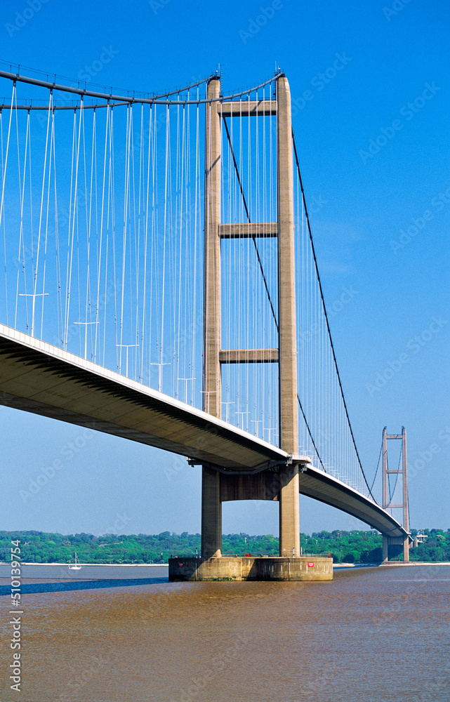 The Humber Bridge over the River Humber near Hull in the county of Humberside, England, UK.