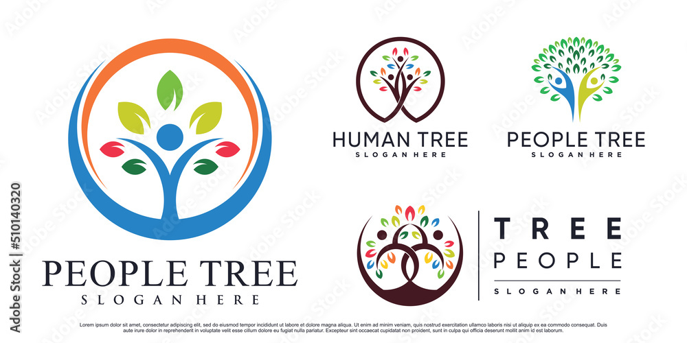Set bundle of people tree logo design vector illustration with creative ...