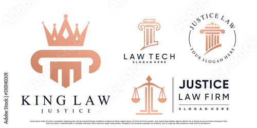 Set of justice law firm logo design with pillar, crown and creative element Premium Vector