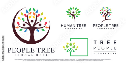 Set bundle of people tree logo design vector illustration with creative element Premium Vector