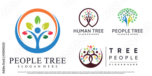 Set bundle of people tree logo design vector illustration with creative element Premium Vector