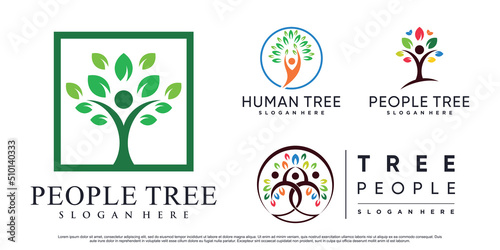 Set bundle of people tree logo design vector illustration with creative element Premium Vector