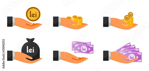 Handing Romanian Leu Money and Coin Set