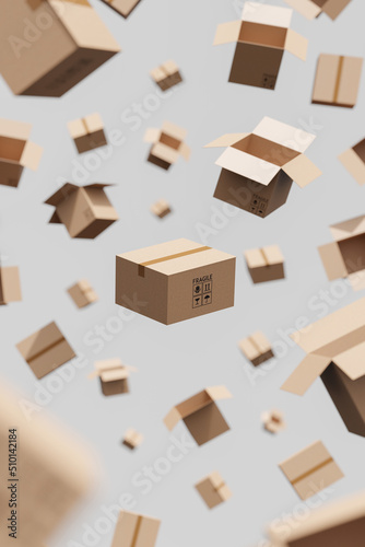 Delivery / shipping concept flying cardboard package boxes background photo