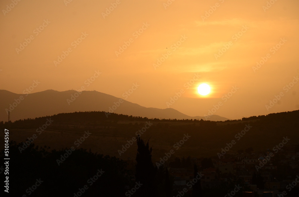 yellow sunset on mountain