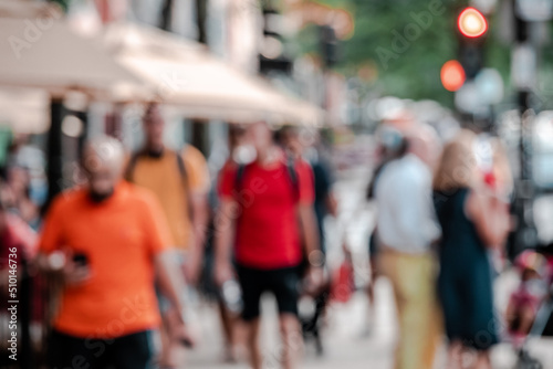 Blurred people in Newbury Street in Boston, MA, USA.