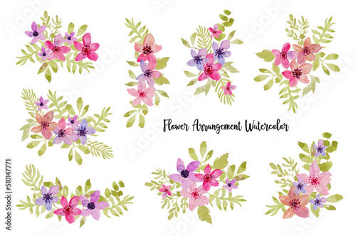 set of cute and beautiful spring flower arrangement watercolor	