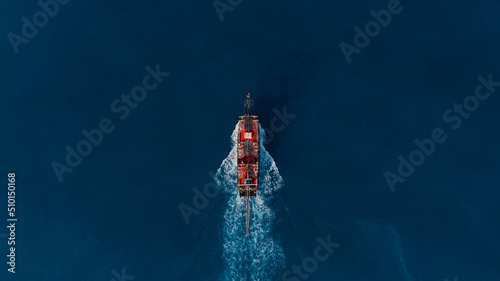 excursion boat styled as a pirate ship drone view photo