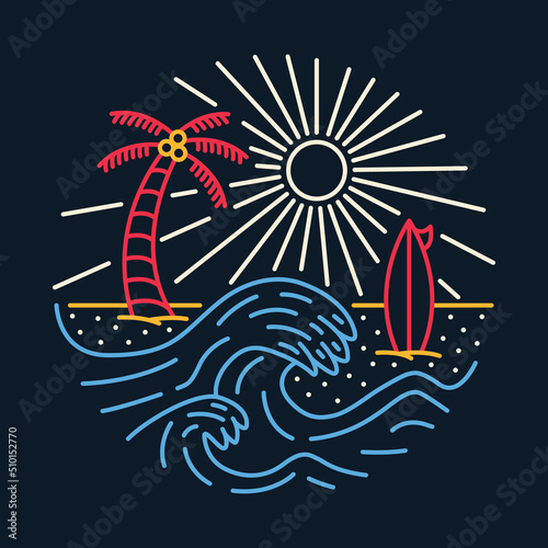 Summer with good wave for surfing and good sunset graphic illustration vector art t-shirt design