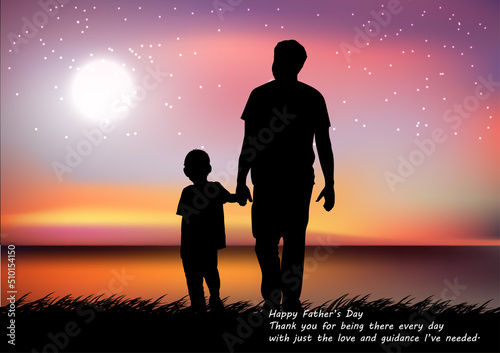 Graphics Design Father holding the young on hands with landscape view outdoor at night time for greeting card vector illustration