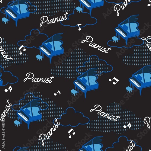Canvas Print Moon Night Piano Concert Vector Graphic Art Seamless Pattern