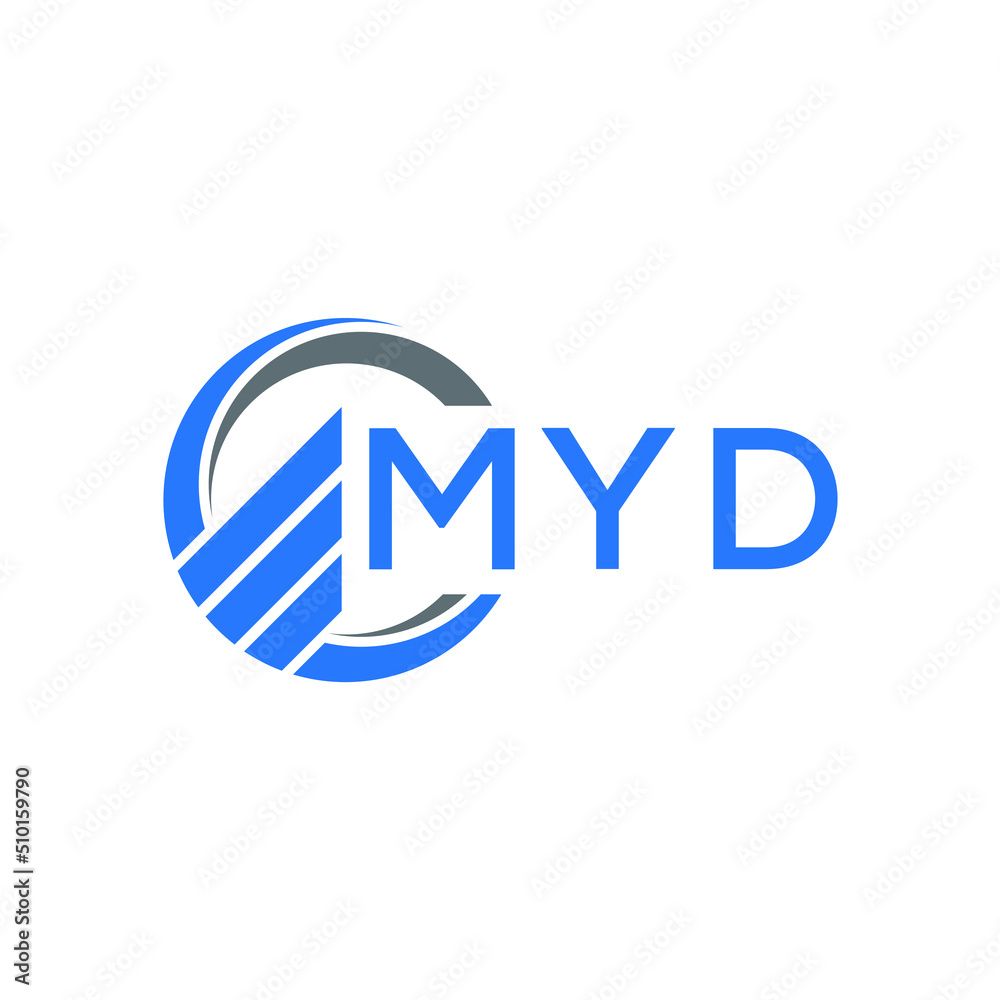 MYD Flat accounting logo design on white  background. MYD creative initials Growth graph letter logo concept. MYD business finance logo design. - obrazy, fototapety, plakaty 