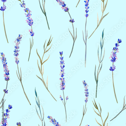 Lavender flowers seamless watercolor pattern. Hand drawn Provence herbs. For fabric and wallpaper. Wrapping paper and wedding design. 