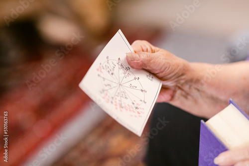 Cropped senior woman with astrological chart photo