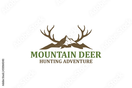 Mountain deer logo icon antler horns minimalist template outdoor