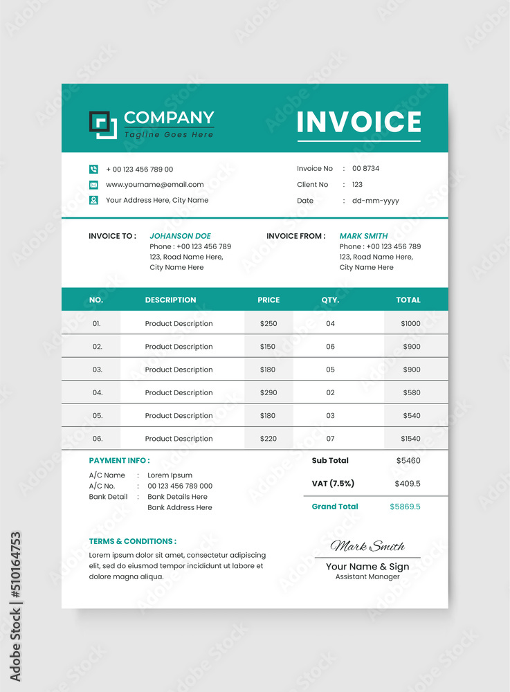 Professional & Modern Business Invoice Design Template