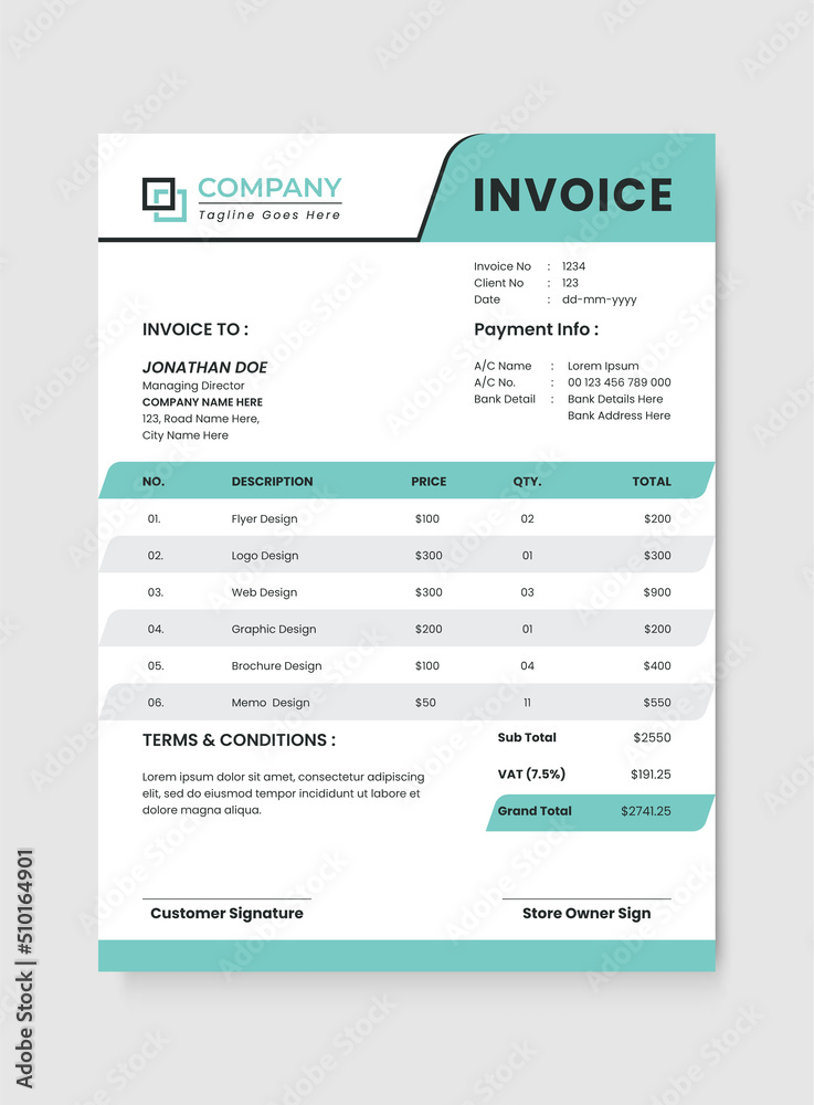 Professional & Modern Business Invoice Design Template Stock Vector ...