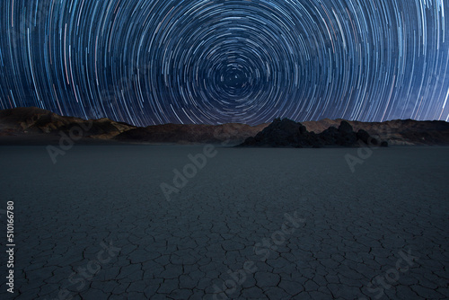 Star trail over Race Track in Death Valley National Park, USA