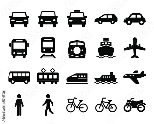 Canvas-taulu 交通手段・乗り物のシンプルなアイコンセット/白背景
