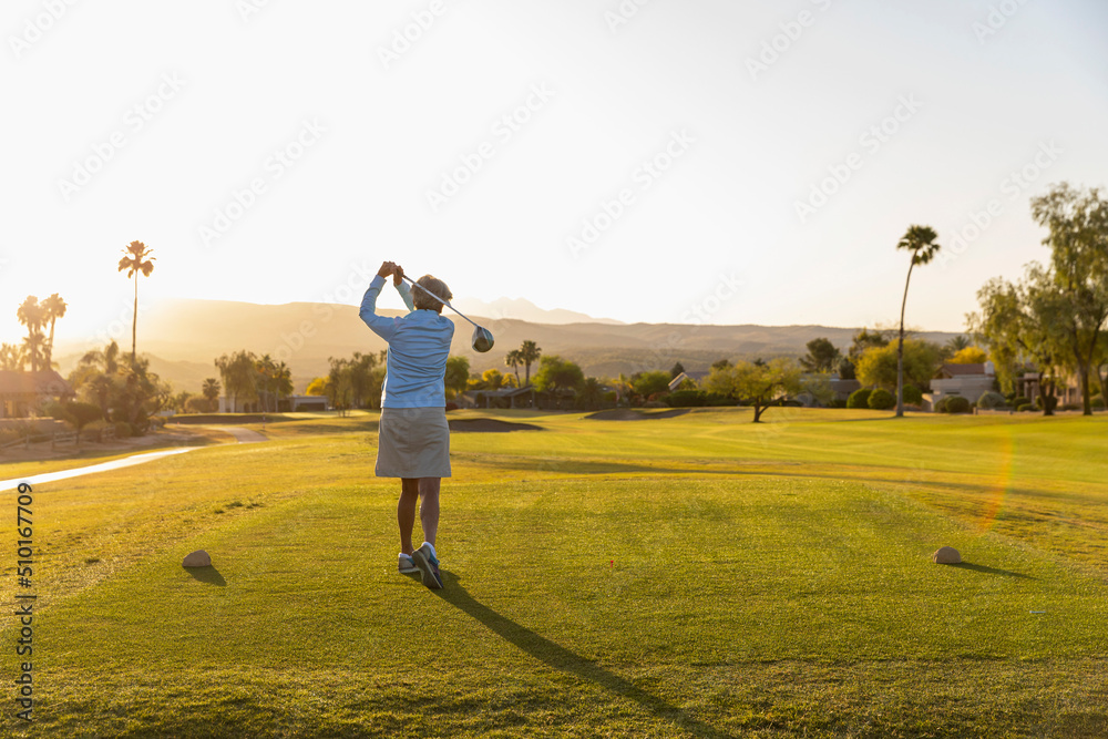 Morning Golf course Tee off for Senior Citizen Right down the middle Morning Golf course Tee off for Senior Citizen Right down the middle