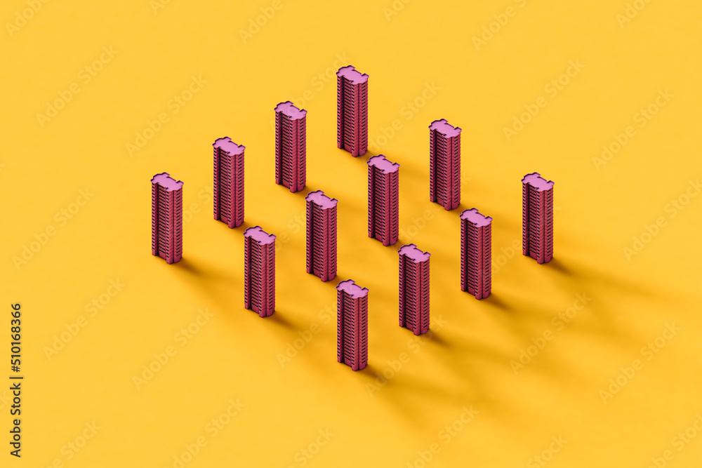 rhombus from purple sky scrapers. 3d render rhombus from purple sky scrapers. 3d render