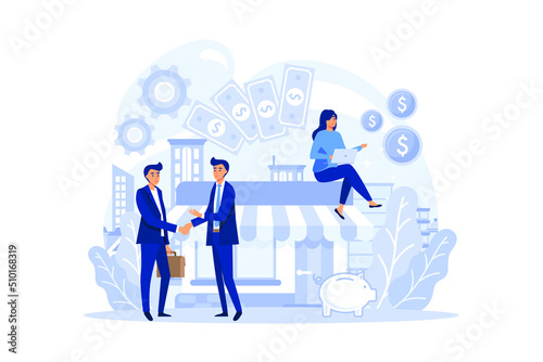Encashment concept. Armored cash truck security. Money collecting and protection. Professional bank staff in bulletproof uniform.Flat Vector illustration design.
