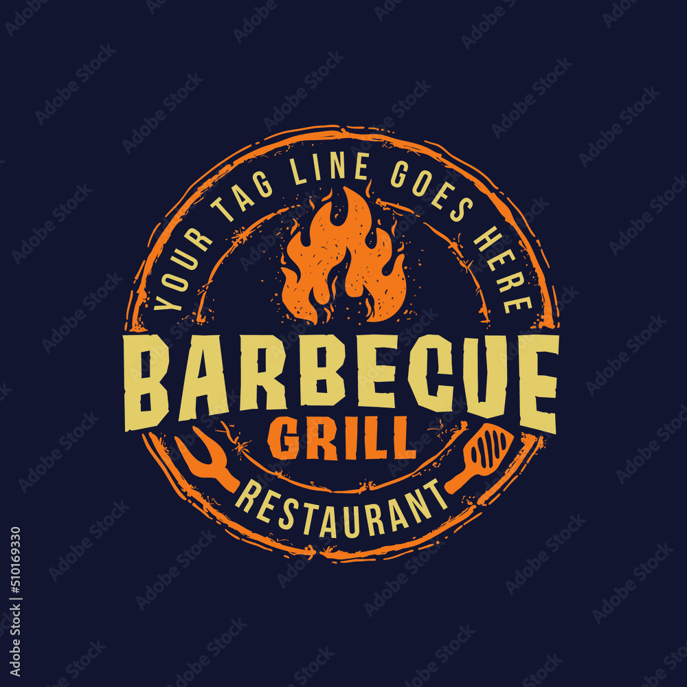 BBQ Badge Emblem Logo Template Barbecue Grill