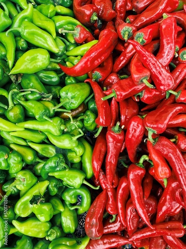 fresh red and green pepper in turkish market photo