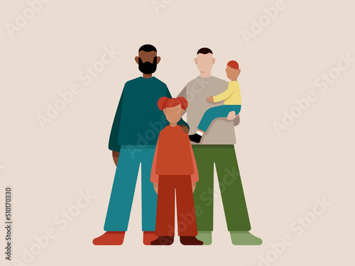 Diverse gay parents with children photo