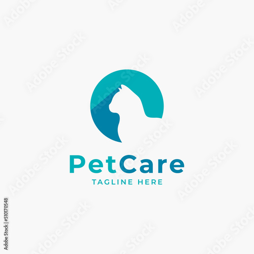 Pet Care Shop Animal Logo with Dog and Cat Silhouette Symbol for Store, Veterinary Clinic, Hospital, Shelter, Business Services