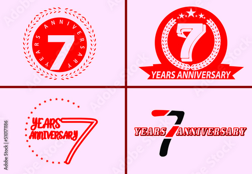 7 year anniversary logo, sticker, icon and t shirt design template