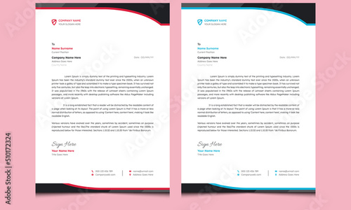 Unique elegant minimal new simple clean professional abstract creative corporate company modern business style letterhead template design with red and blue color standard sizes.