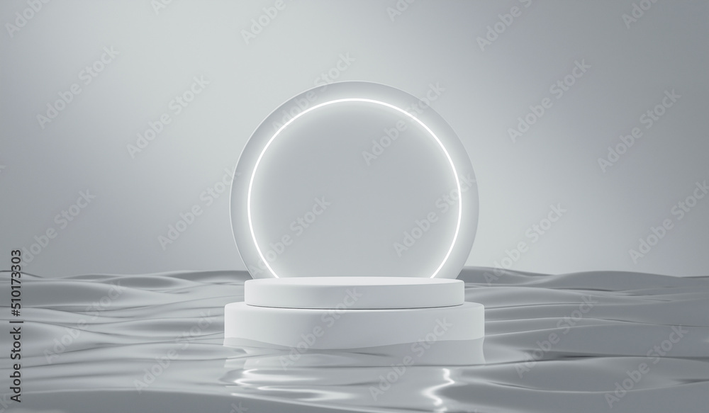 Empty white podium stand on abstract pure water background with natural beauty nature product display platform or blank mockup clean spa pedestal and minimal cosmetic liquid 3d backdrop modern stage. Empty white podium stand on abstract pure water background with natural beauty nature product display platform or blank mockup clean spa pedestal and minimal cosmetic liquid 3d backdrop modern stage.