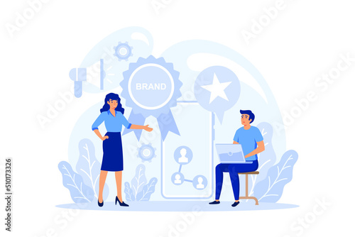 Brand management concept set. Unique design of a company creation and development. Brand recognition as a marketing strategy and promotion. flat design modern illustration